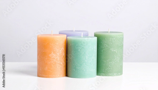 Obraz Colorful Unlit Candles on White Background