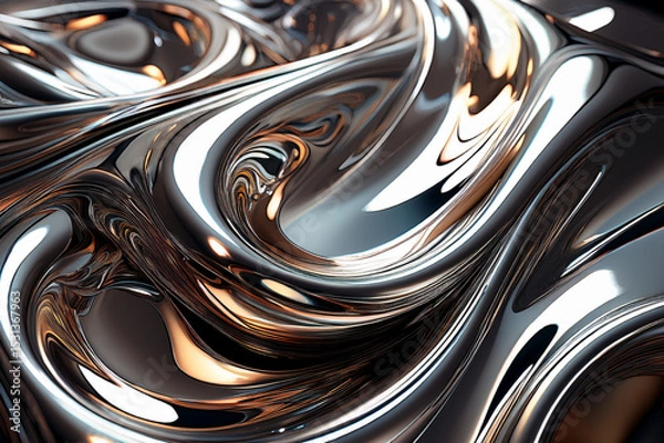 Fototapeta Luxury 3D abstract background with flowing liquid metal or silk texture