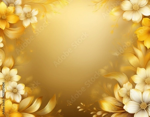 Obraz golden background with yellow and white flowers along the edges light gold gradient