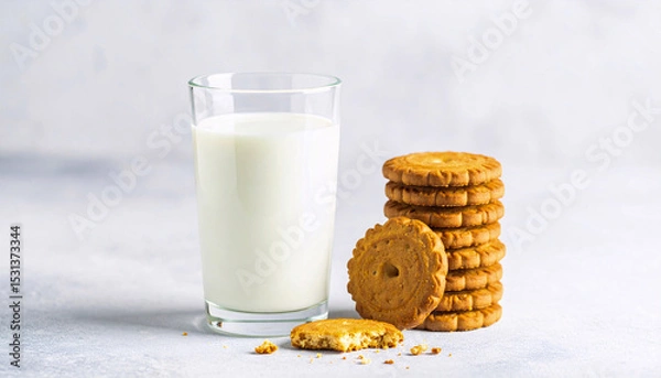 Obraz Glass of Milk with Stack of Cookies