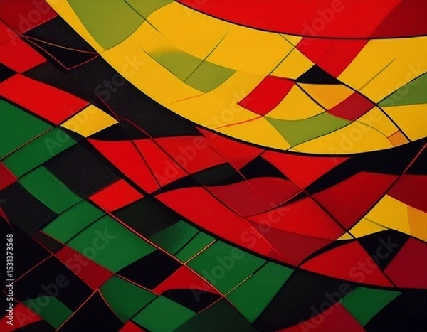 Obraz bold abstract banner background of interwoven red green yellow and black shapes forming a geometric pattern representing cultural pride unity and black history month themes