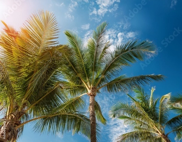 Obraz low angle view photo of the palm trees against blue sky background