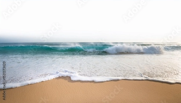 Obraz soft ocean waves crashing on sandy beach with white background