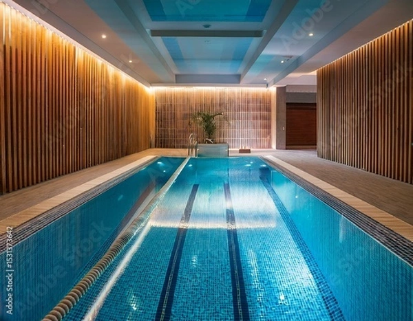 Obraz luxurious indoor swimming pool reflecting light in a high end hotel spa or resort