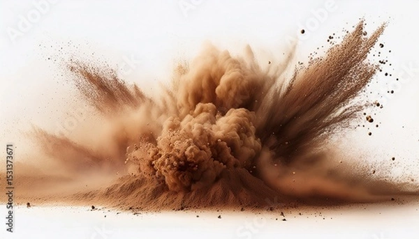 Obraz brown dust exploding from the ground with white background