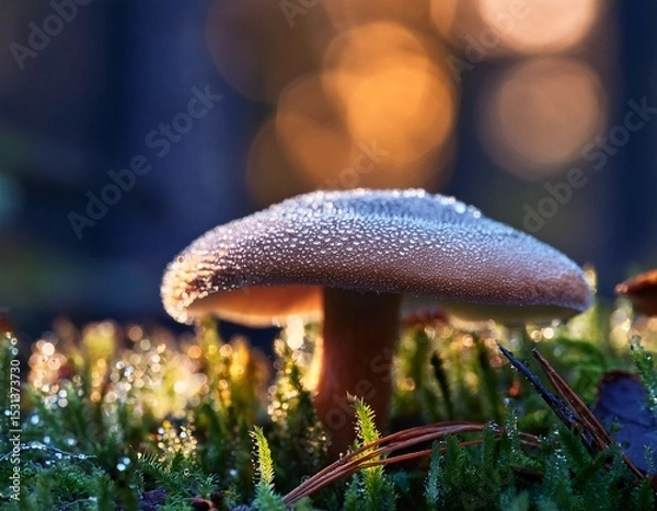 Obraz dew on fungus in forest