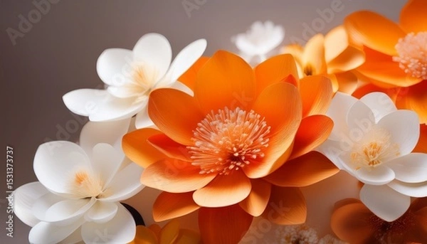 Obraz orange and white flowers with detailed petals on soft background