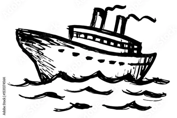 Obraz Hand-drawn ship sailing on waves in a minimalist style  