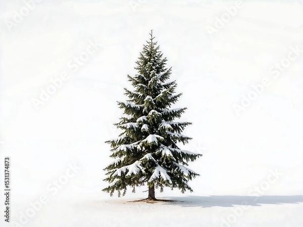Fototapeta Isolated Snowy Pine Tree on White Background for Winter Design