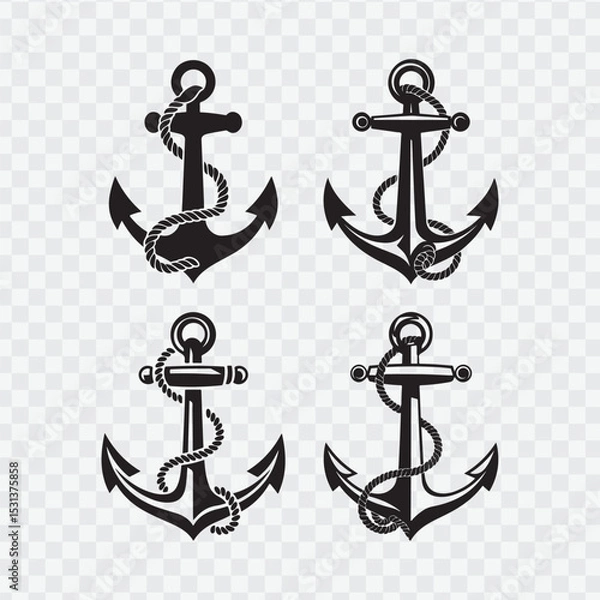 Fototapeta anchor black silhouette vector, Simple silhouette Design vector icon with white background