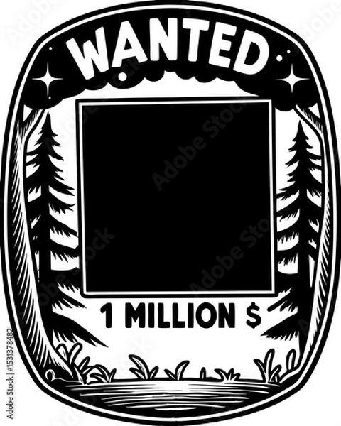 Obraz Stylized wanted poster design with a blank area and forest theme in a monochrome style