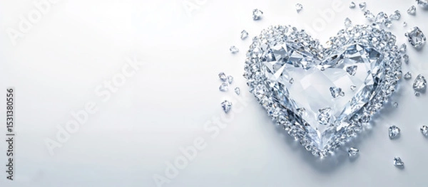 Fototapeta Sparkling diamonds forming a heart shape on white background