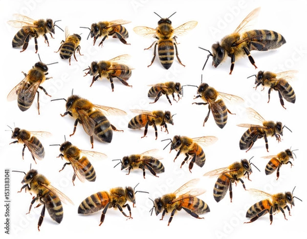 Fototapeta Diverse Close-Up Images of Bees in Various Poses and Positions