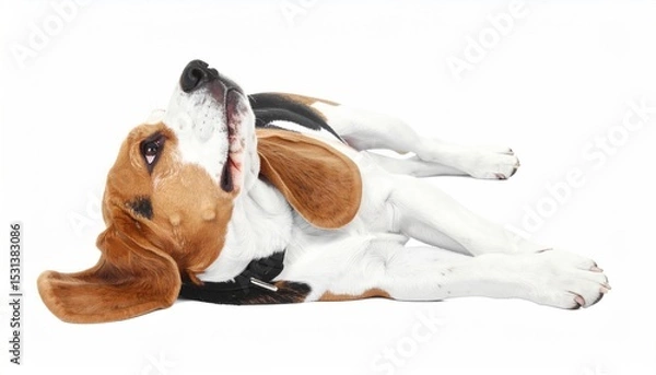 Fototapeta Beagle Dog Relaxing on White Background in Calm Pose