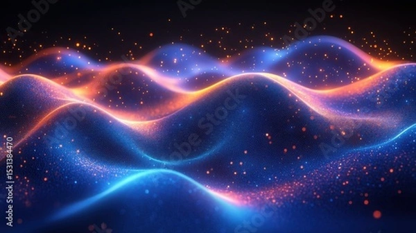 Fototapeta Abstract Blue and Orange Glowing Particle Wave Background