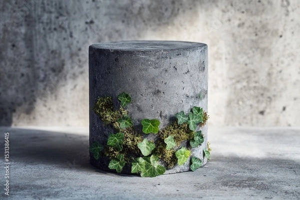 Obraz Organic product scene with concrete base and moss for nature-themed branding
