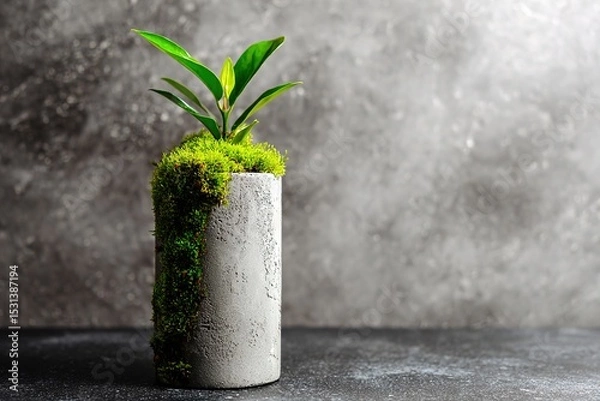 Obraz Organic product scene with concrete base and moss for nature-themed branding
