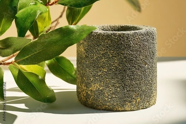 Obraz Organic product scene with concrete base and moss for nature-themed branding
