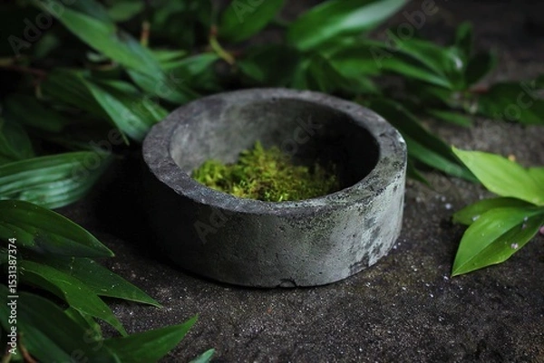 Obraz Organic product scene with concrete base and moss for nature-themed branding
