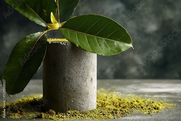 Obraz Organic product scene with concrete base and moss for nature-themed branding
