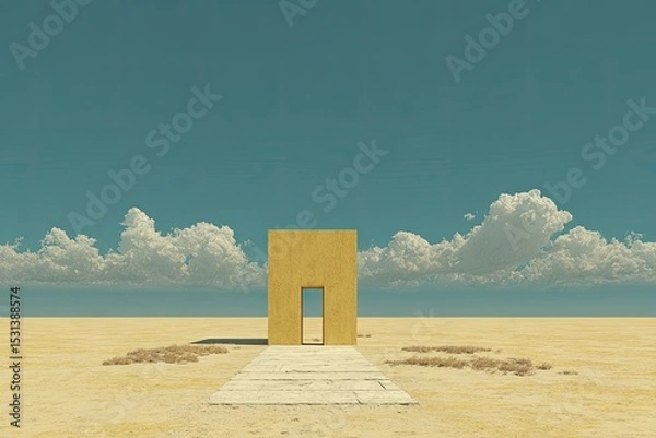 Fototapeta Golden structure in a vast desert landscape