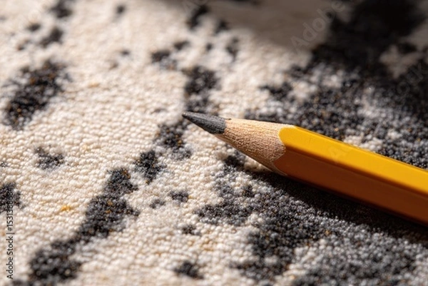 Fototapeta Close-up of a yellow pencil on a textured rug