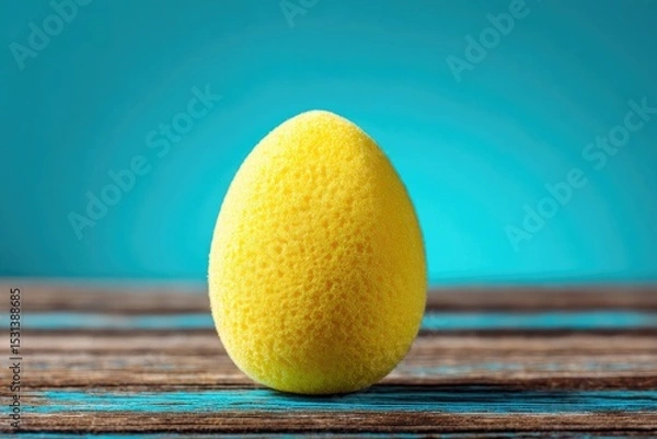 Fototapeta Single yellow Easter egg on rustic wood