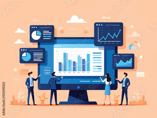 Fototapeta Data Analysis Team Collaboration Business Intelligence Vector Illustration