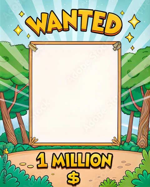 Obraz Colorful wanted poster template with a blank space surrounded by a vibrant forest background
