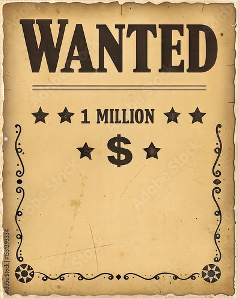Obraz Vintage wanted poster with a blank space for details in an aged parchment style