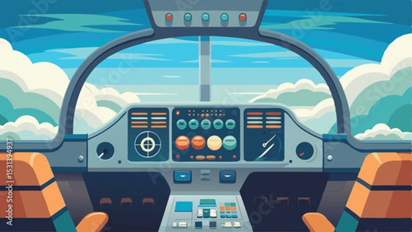 Fototapeta Cockpit View Flying Above Clouds