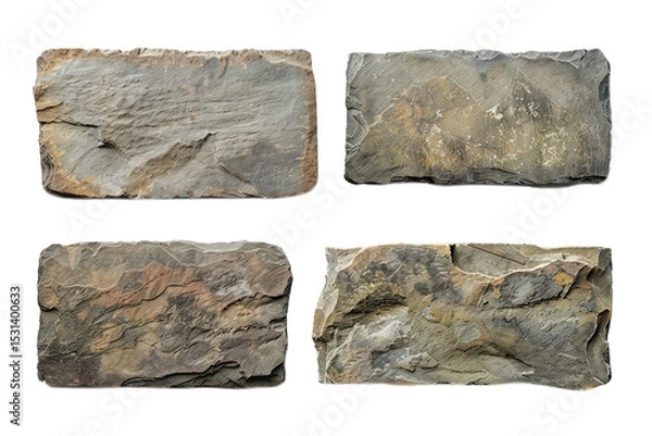 Fototapeta Four rock or stone slabs isolated on transparent background, ideal for graphic design or architectural visualization