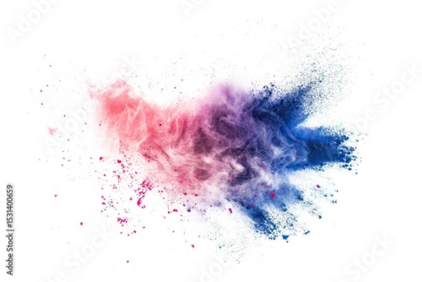 Fototapeta Pink, purple and blue holi powder exploding creating abstract shapes on white background