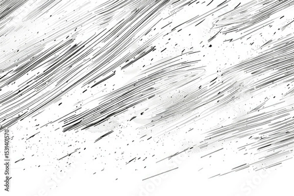 Fototapeta Dynamic black speed lines and particles swirling across white space, representing technological energy and high-velocity motion graphic design element