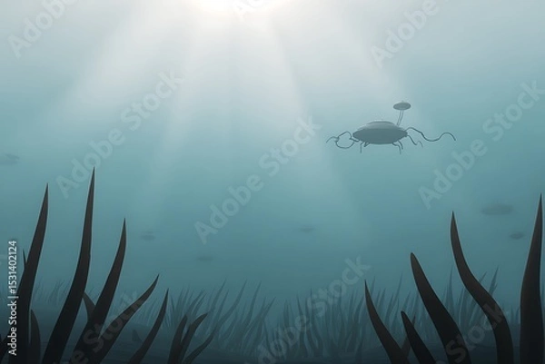 Fototapeta Alien probe exploration deep ocean scene