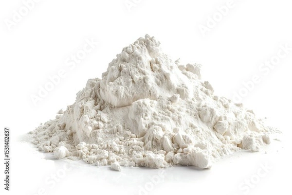Fototapeta Small mountain of flour resting on a white background, creating a textured and pure image