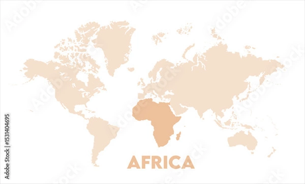 Fototapeta Africa map highlighted on the world map, Africa map, modern world map, Illustration, eps 10, worldwide, all continents, all countries, worldwide project