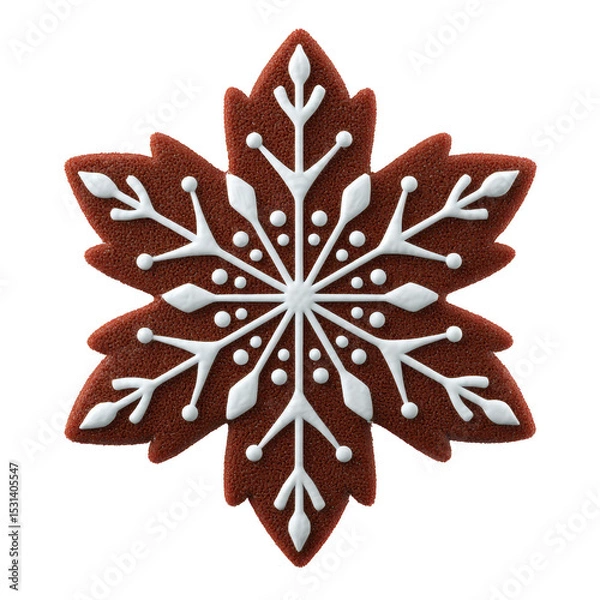 Fototapeta Beautifully decorated gingerbread cookie shaped like snowflake with intricate white icing patterns, perfect for festive occasions