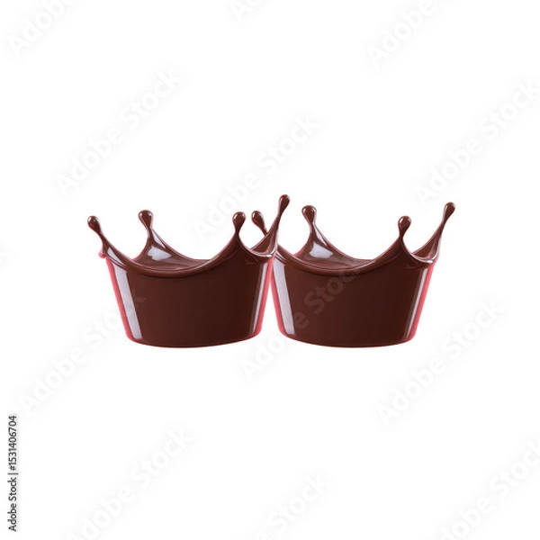 Fototapeta Two chocolate splashes form crown like shapes, creating playful and artistic design. rich brown color and glossy texture highlight fluidity and elegance of chocolate