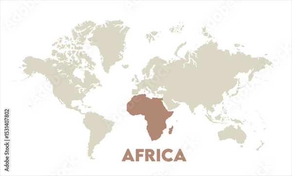 Fototapeta Africa map highlighted on the world map, Africa map, modern world map, Illustration, eps 10, worldwide, all continents, all countries, worldwide project