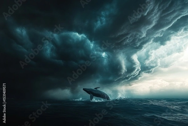 Obraz Whale swimming through thunderclouds