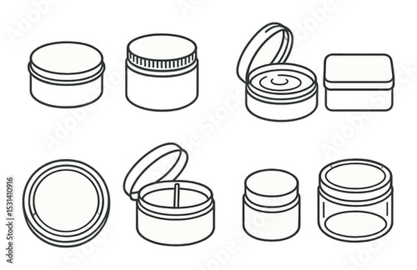 Fototapeta Cosmetic jar set. beauty container silhouette icons. cream, lid, open, closed vector icons.