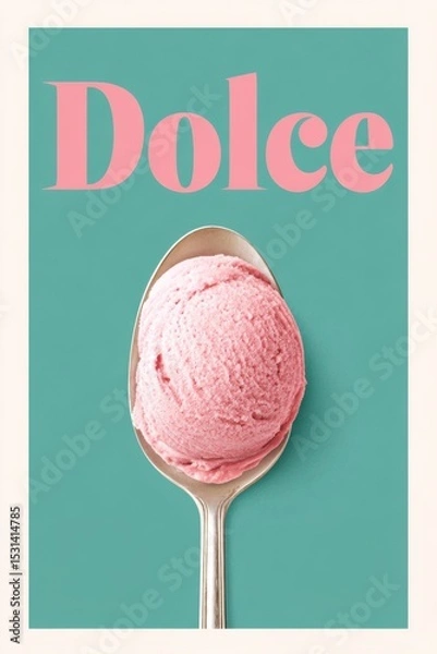 Obraz Pink gelato melting on vintage spoon with dolce written in background