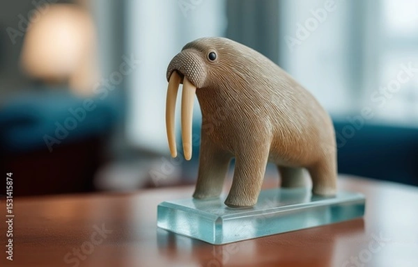 Fototapeta Surreal walrus sculpture reflecting through a digital mirror with a modern twist on abstract art