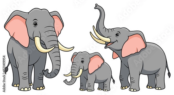 Fototapeta A Herd of Elephants Composed of Adults and One Juvenile Elephant