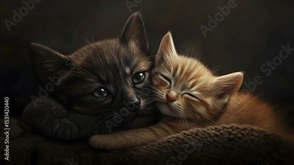 Fototapeta Puppy and kitten lying together i  F556F