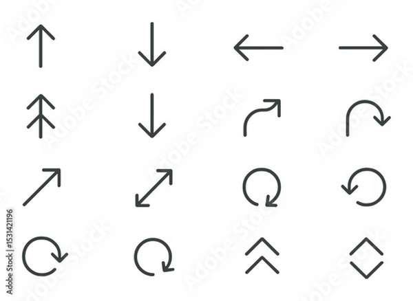Fototapeta Arrow icon set. directional silhouette arrows. up, down, left, right, curved vector icons.