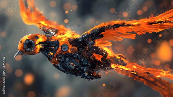 Fototapeta Robot bird on fire a fiery futuri  37A4C