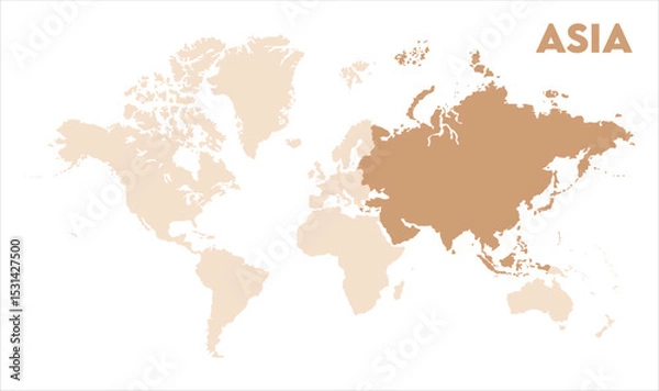 Fototapeta Asia continent map-01, Map of Asia, highlighted on the world map, Asia on the world map, Satellite view, Asia location on the globe.