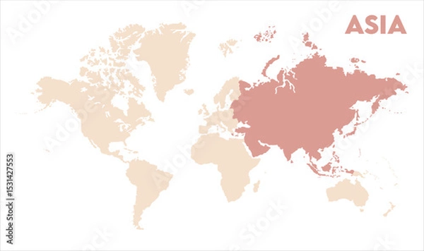 Fototapeta Asia continent map-05, Map of Asia, highlighted on the world map, Asia on the world map, Satellite view, Asia location on the globe.